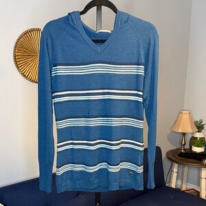 Smartwool Women’s Blue Striped Merino Wool Hoodie Sweater